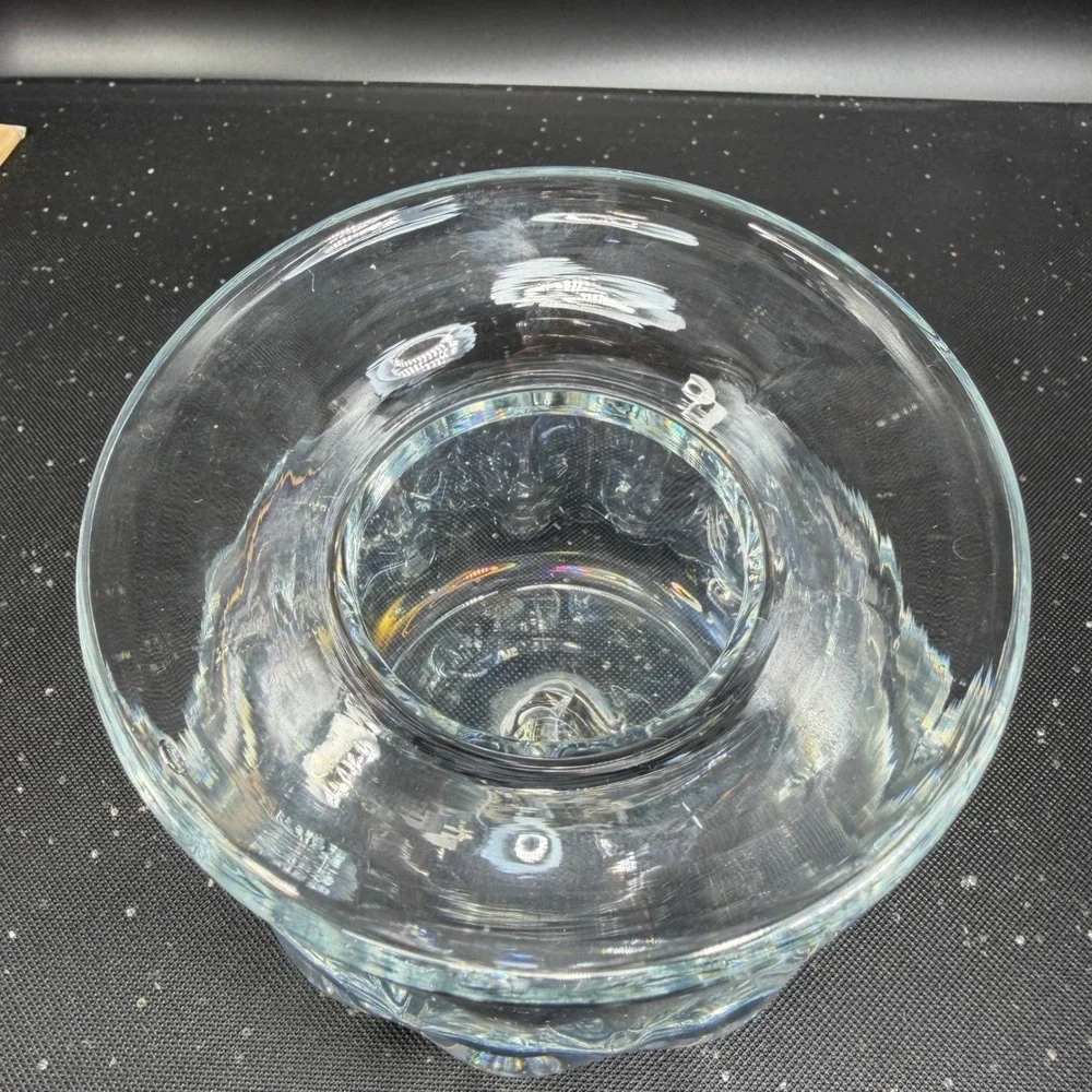 Blenko Clear Optic Glass Rose Bowl Vase Hand Blown Flared Rim Heavy Glass 4 Inch